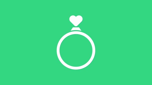 Białe pierścienie ślubne ikona izolowana na zielonym tle. Znak młodej i młodej biżuterii. Symbol małżeństwa. Pierścionek. 4K Animacja graficzna ruchu wideo — Wideo stockowe