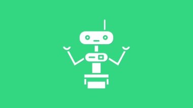 Beyaz Robot simgesi yeşil arkaplanda izole edildi. 4K Video hareketli grafik canlandırması