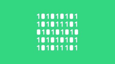 Yeşil arkaplanda beyaz ikili kod simgesi izole edildi. 4K Video hareketli grafik canlandırması