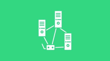 Beyaz Bilgisayar ağı simgesi yeşil arkaplanda izole edildi. Laptop ağı. İnternet bağlantısı. 4K Video hareketli grafik canlandırması
