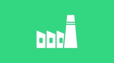 Beyaz petrol ve gaz endüstriyel yapı ikonu yeşil arka planda izole edildi. 4K Video hareketli grafik canlandırması