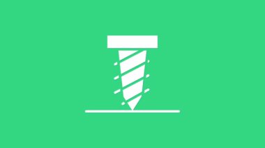 Yeşil arka planda izole edilmiş bir ikonda çukur kazan beyaz dönen matkap. 4K Video hareketli grafik canlandırması