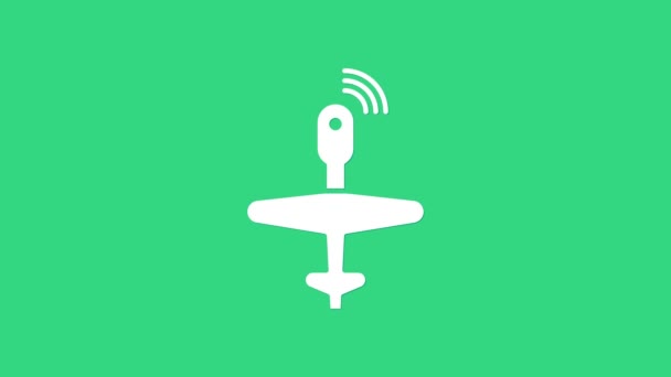 Biała ikona drona odizolowana na zielonym tle. Wojskowy bezzałogowy szpieg lotniczy. 4K Animacja graficzna ruchu wideo — Wideo stockowe