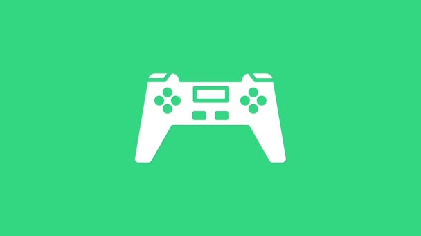 Witte Gamepad pictogram geïsoleerd op groene achtergrond. Spelregelaar. 4K Video motion grafische animatie — Stockvideo