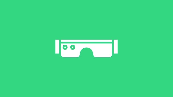 White Smart glasses mounted on glasses icon isolated on green background. Носимые электронные умные очки с камерой и дисплеем. Видеографическая анимация 4K — стоковое видео