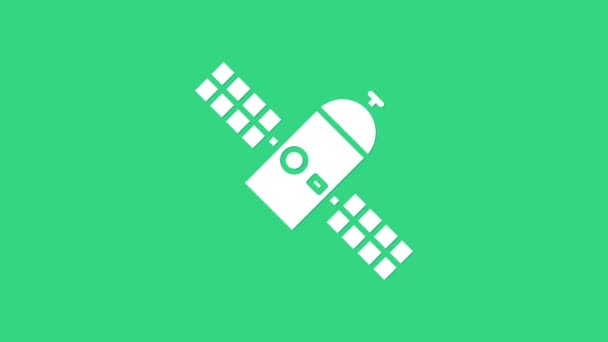 White Satellite icon isolated on green background. 4K Video motion graphic animation — Stock Video