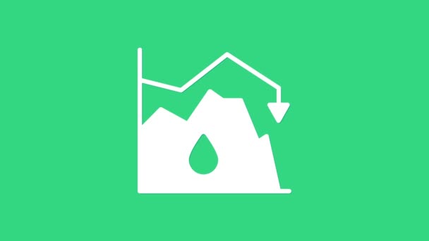 Biały spadek ikony cen ropy naftowej izolowane na zielonym tle. Koncepcja kryzysu w przemyśle naftowym. 4K Animacja graficzna ruchu wideo — Wideo stockowe