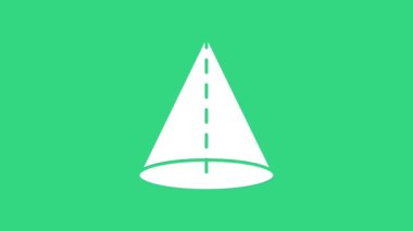 Beyaz Geometrik şekil koni simgesi yeşil arkaplanda izole edildi. Soyut şekil. Geometrik süs. 4K Video hareketli grafik canlandırması