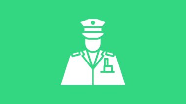 Beyaz Polis memuru simgesi yeşil arka planda izole edildi. 4K Video hareketli grafik canlandırması