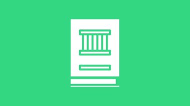 Beyaz Hukuk kitabı simgesi yeşil arka planda izole edildi. Yasal yargıç kitabı. Yargılama kavramı. 4K Video hareketli grafik canlandırması