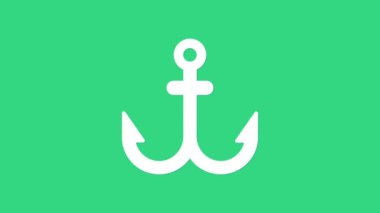 Beyaz Anchor simgesi yeşil arkaplanda izole edildi. 4K Video hareketli grafik canlandırması