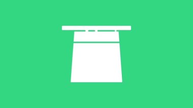 Beyaz Sihirbaz şapka simgesi yeşil arkaplanda izole edildi. Sihir numarası. Gizemli eğlence konsepti. 4K Video hareketli grafik canlandırması