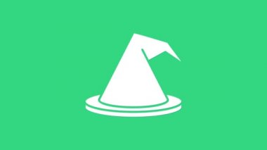 Beyaz Cadı şapkası simgesi yeşil arkaplanda izole edildi. Mutlu Cadılar Bayramı Partisi. 4K Video hareketli grafik canlandırması