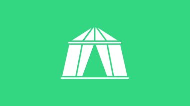 Beyaz Sirk çadır simgesi yeşil arka planda izole edildi. Karnaval kamp çadırı. Eğlence parkı. 4K Video hareketli grafik canlandırması