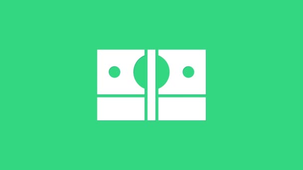 Bílé zásobníky papírové peníze peníze ikona izolované na zeleném pozadí. Hromádky bankovek. Bilanční měna. Grafická animace pohybu videa 4K — Stock video