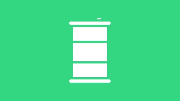 Icono del barril blanco aislado sobre fondo verde. Animación gráfica de vídeo 4K — Vídeos de Stock