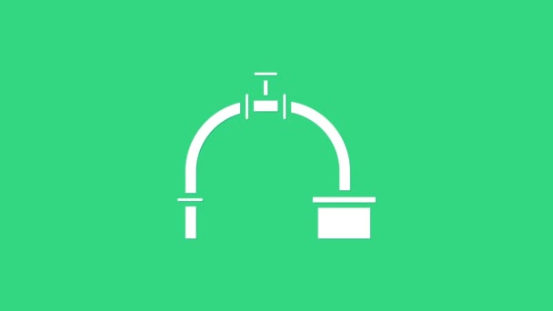 Icono de tubo metálico y válvula de la industria blanca aislado sobre fondo verde. Animación gráfica de vídeo 4K — Vídeo de stock