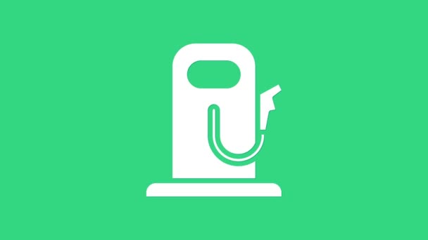 Icono blanco de gasolina o gasolinera aislado sobre fondo verde. Símbolo de combustible. Bomba de gasolina. Animación gráfica de vídeo 4K — Vídeos de Stock