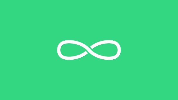 White Infinity icoon geïsoleerd op groene achtergrond. 4K Video motion grafische animatie — Stockvideo