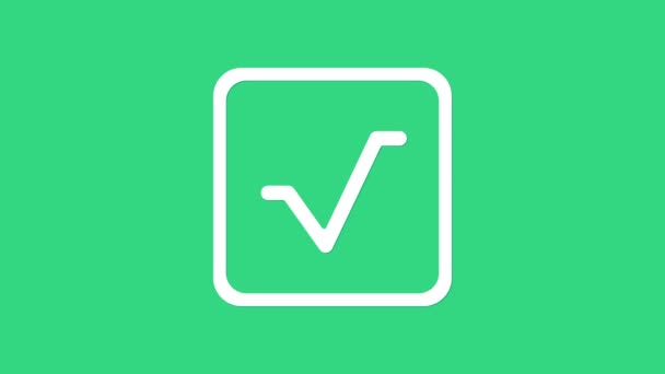 White Square root icon isolated on green background. 4K Video motion graphic animation — Stock Video