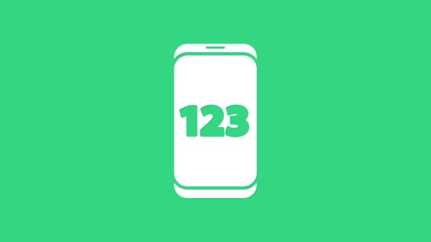 Blanco Calculadora móvil icono de interfaz de teléfono inteligente aislado sobre fondo verde. Aplicación matemática en la pantalla del teléfono. Animación gráfica de vídeo 4K — Vídeo de stock
