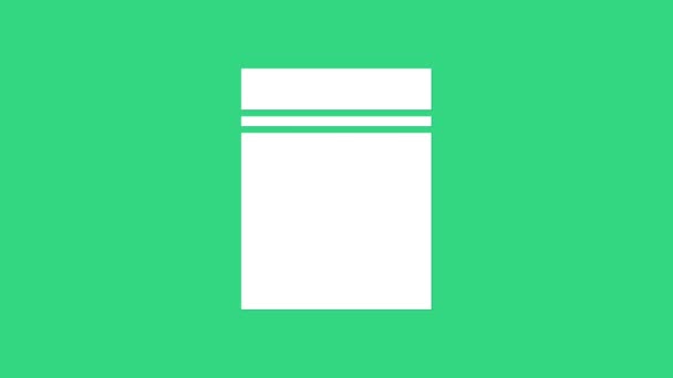 Fehér műanyag táska cipzár ikon elszigetelt zöld alapon. 4K Videó mozgás grafikus animáció — Stock videók
