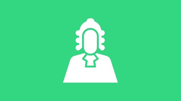 Ícone de juiz branco isolado no fundo verde. Animação gráfica em movimento de vídeo 4K — Vídeo de Stock