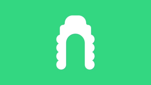 Fehér bíró paróka ikon elszigetelt zöld alapon. Középkori stílusú antik. 4K Videó mozgás grafikus animáció