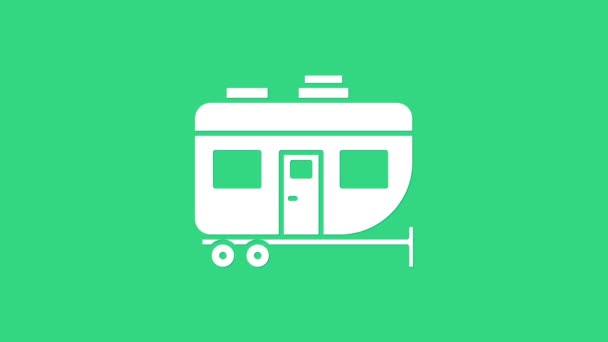 White Rv Icône remorque camping isolé sur fond vert. Voyage mobile home, caravane, camping-car pour les voyages. Animation graphique de mouvement vidéo 4K — Video