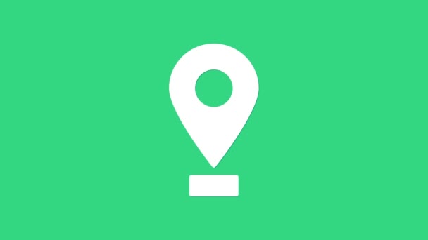 White Map pin icon isolated on green background. Navigation, pointer, location, map, gps, direction, place, compass, search concept. 4K Video motion graphic animation — Stock Video