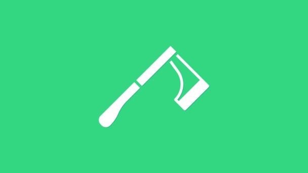 Icono de hacha de madera blanca aislada sobre fondo verde. Hacha de leñador. Animación gráfica de vídeo 4K — Vídeo de stock