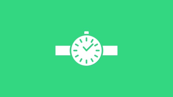 Ícone de relógio de pulso branco isolado no fundo verde. ícone de relógio de pulso. Animação gráfica em movimento de vídeo 4K — Vídeo de Stock