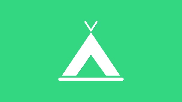 Wit Toeristentent icoon geïsoleerd op groene achtergrond. Kamperen symbool. 4K Video motion grafische animatie — Stockvideo