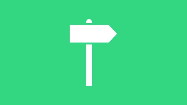 White Road traffic sign. Signpost icon isolated on green background. Pointer symbol. Street information sign. Direction sign. 4K Video motion graphic animation — Stock Video