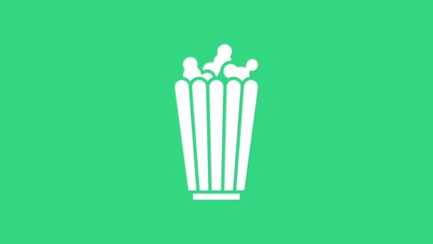 Witte Popcorn in kartonnen doos pictogram geïsoleerd op groene achtergrond. Popcorn emmer doos. 4K Video motion grafische animatie — Stockvideo