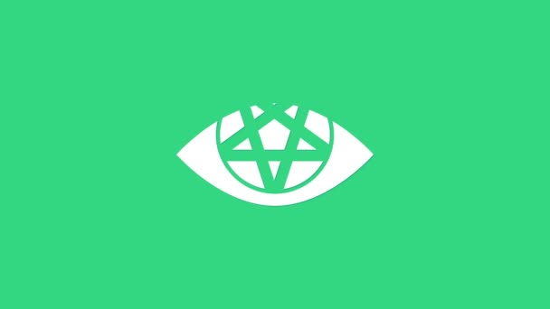 Icono Pentagrama blanco aislado sobre fondo verde. Símbolo mágico de estrella oculta. Animación gráfica de vídeo 4K — Vídeo de stock