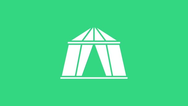 Icona tenda Circo bianco isolato su sfondo verde. Tenda campeggio carnevale. Parco divertimenti. Animazione grafica 4K Video motion — Video Stock