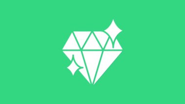 Beyaz Elmas simgesi yeşil arkaplanda izole edildi. Mücevher sembolü. Mücevher taşı. 8 Mart. Uluslararası Mutlu Kadınlar Günü. 4K Video hareketli grafik canlandırması