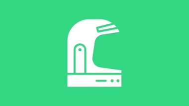 Beyaz Astronot başlık simgesi yeşil arkaplanda izole edildi. 4K Video hareketli grafik canlandırması