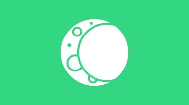 Beyaz Ay simgesi yeşil arkaplanda izole edildi. 4K Video hareketli grafik canlandırması