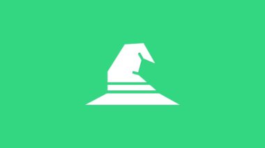 Beyaz Cadı şapkası simgesi yeşil arkaplanda izole edildi. Mutlu Cadılar Bayramı Partisi. 4K Video hareketli grafik canlandırması