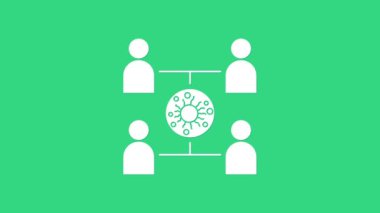 Beyaz Virüs yeşil arka planda izole edilmiş bir ikon yaydı. Coronavirus enfeksiyon bilgi grafikleri. 4K Video hareketli grafik canlandırması