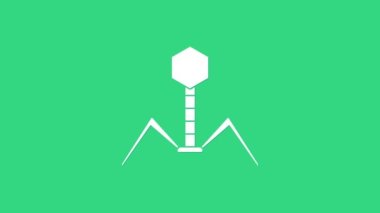 Beyaz Bakteri bakteriyofaj simgesi yeşil arka planda izole edildi. Bakteriyel enfeksiyon belirtisi. Mikroskobik mikrop hastalıklara neden olur. 4K Video hareketli grafik canlandırması