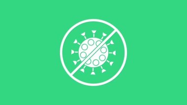 Beyaz Durak virüs ikonu yeşil arkaplanda izole edildi. Corona virüsü 2019-nCoV. Bakteri ve mikroplar, hücre kanseri, mikrop, mantar. 4K Video hareketli grafik canlandırması