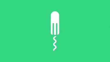 Beyaz adet dönemi ve yeşil arka planda izole edilmiş hijyenik tampon ikonu. Kadın hijyen ürünleri. 4K Video hareketli grafik canlandırması