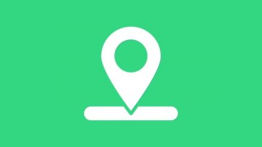 Yeşil arkaplanda beyaz harita simgesi izole edildi. Navigasyon, işaret, konum, harita, GPS, yön, yer, pusula, arama konsepti. 4K Video hareketli grafik canlandırması