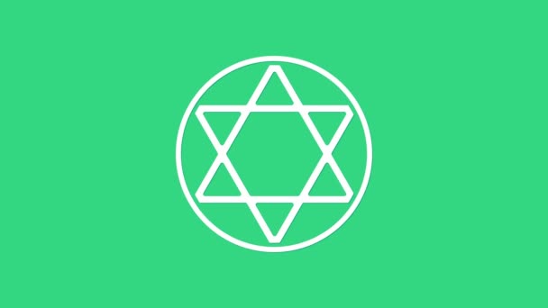 White Star of David icon isolated on green background. Jewish religion symbol. Symbol of Israel. 4K Video motion graphic animation — Stock Video