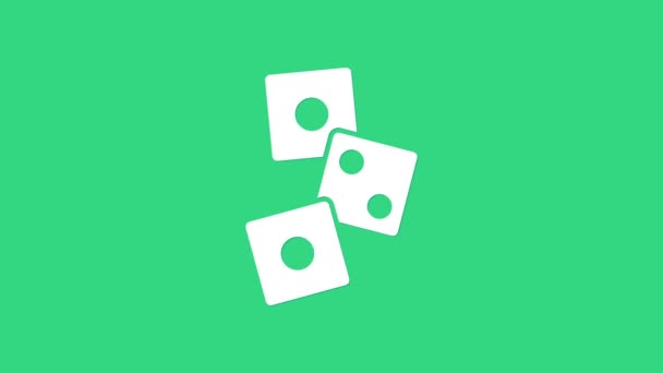 Vit Game tärning ikon isolerad på grön bakgrund. Kasinospel. 4K Video motion grafisk animation — Stockvideo