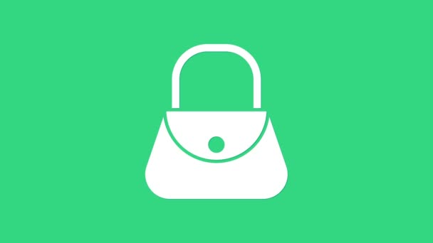 White Handbag icon isolated on green background. Female handbag sign. Glamour casual baggage symbol. 4K Video motion graphic animation — Stock Video