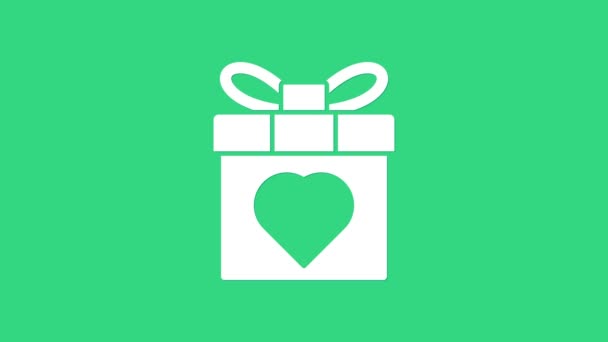 Białe pudełko i ikona serca izolowane na zielonym tle. 8 marca. Międzynarodowy Dzień Szczęśliwych Kobiet. 4K Animacja graficzna ruchu wideo — Wideo stockowe